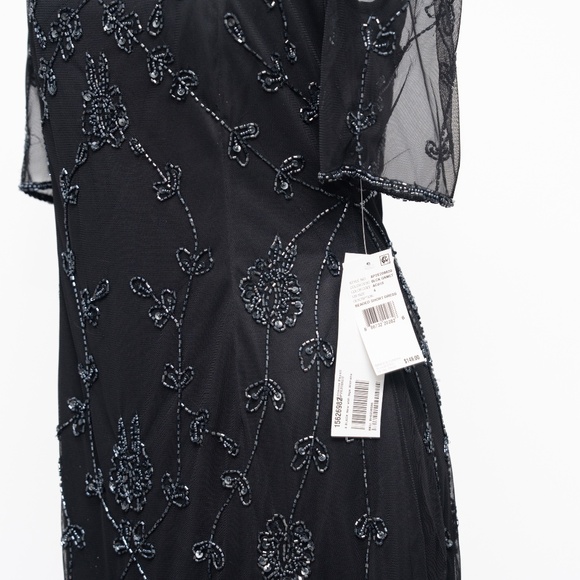 Adrianna Papell - Mesh-Sleeve Beaded Dress - Picture 11 of 13